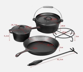 5-delige gietijzeren Dutch Oven set, El Fuego, zwart